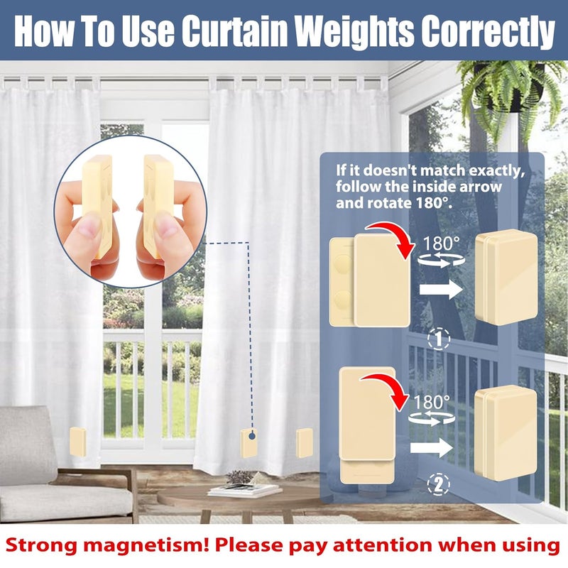 ANGAR 16pcs Outdoor Curtain Weights, Upgraded Heavier-Duty Waterproof Curtain Magnets Weights Outdoor, for Home Patio Drapery, Shower, Flags, Tablecloth to Stop Heavy Wind, Beige - Image 5